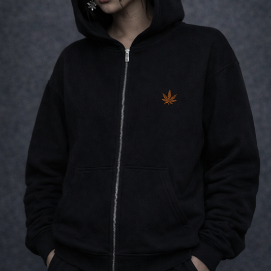 LEO PRINT HANFBLATT - Zipper Hoodie
