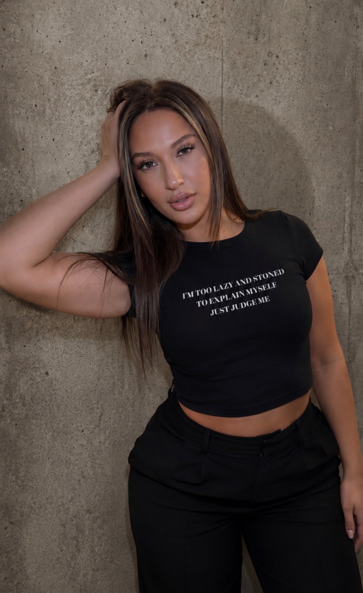 I'M TOO LAZY AND STONED TO EXPLAIN MYSELF — JUST JUDGE ME Cropped Tee