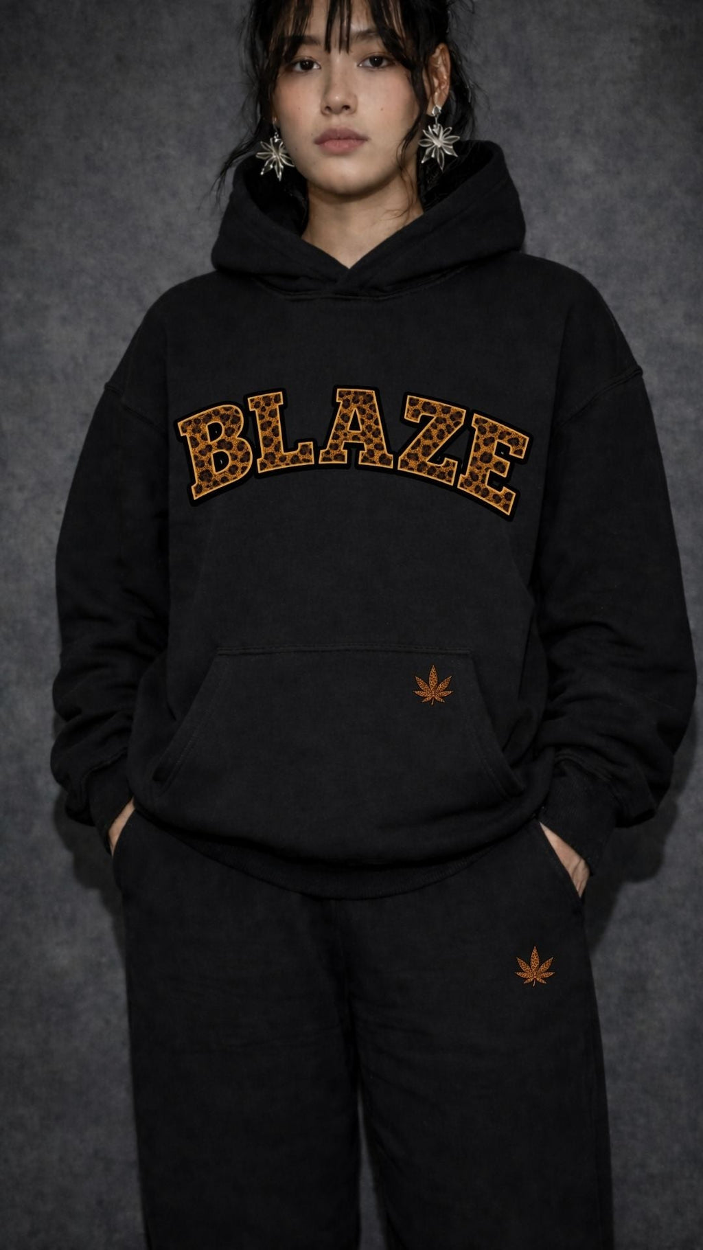 LEO PRINT HANFBLATT – Oversized Hoodie & Sweatpants Set BlazeBae