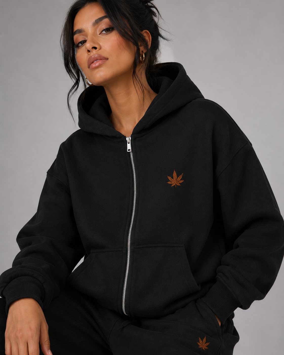 LEO PRINT HANFBLATT - Zipper Hoodie