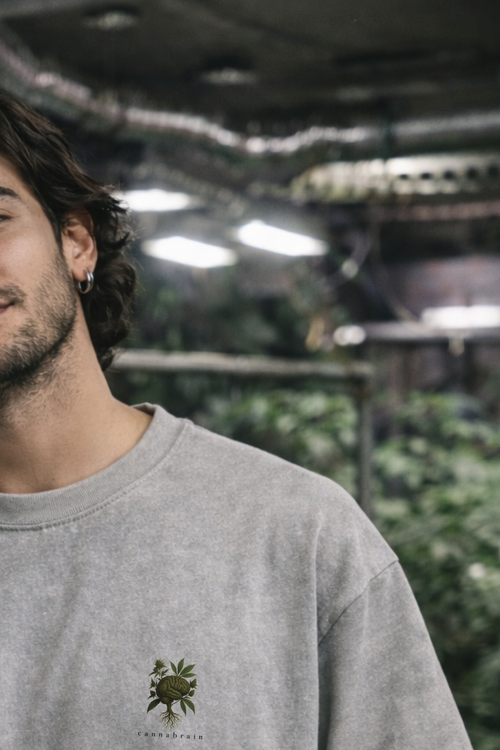 Cannabrain Print auf Oversize Cannabis T-Shirt, Shirt für Fokus, klares Denken und kreativen Stoner Lifestyle
