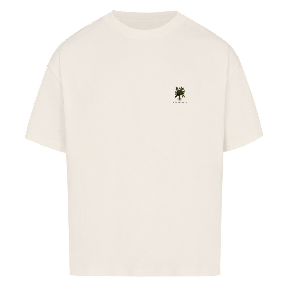 Detailaufnahme Oversize Weed T-Shirt, moderner Streetwear Fit für reflektierten Cannabis Lifestyle Image for color: natural raw