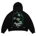 Schwarzer Oversize Hoodie Serpent Eden mit Schlangen-und-Rosen-Print in Lila oder Grün von Blaze Bae Streetwear