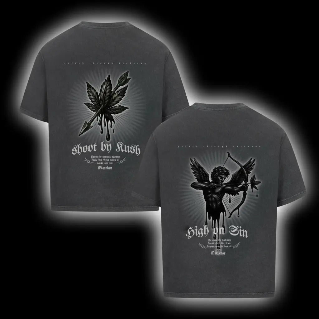 HIGH ON SIN × SHOOT BY KUSH – Dark Love Couple Drop (Washed Black) - BlazeBae