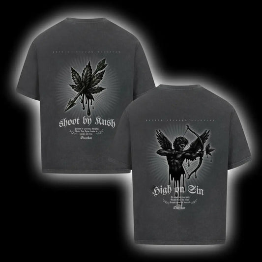 HIGH ON SIN × SHOOT BY KUSH – Dark Love Couple Drop (Washed Black) - BlazeBae